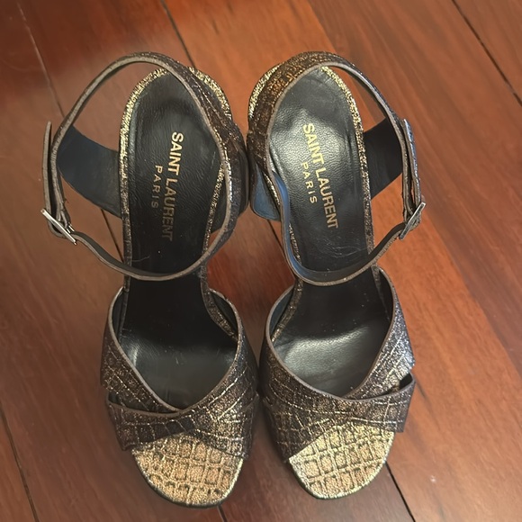 Saint Laurent Paris Metallic Bronze Leather Platform Sandals - Picture 4 of 7